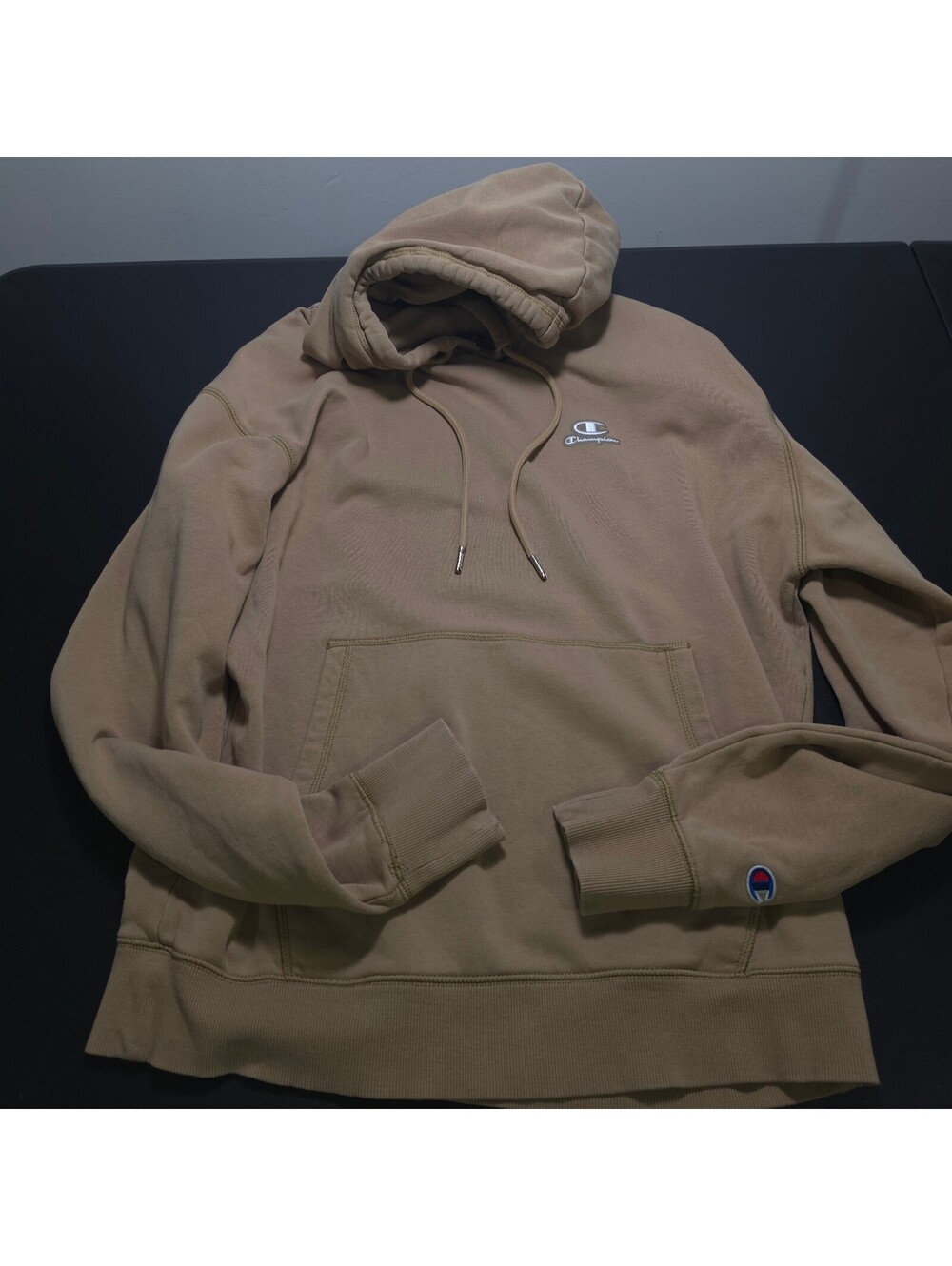 Champion Classic Fleece Hoodie Medium Tan Cotton Blend Pullo